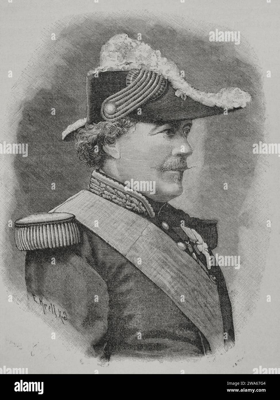 Francois certo de Canrobert (1809-1895). Maresciallo di Francia. Ritratto. Incisione di E. Krell. Historia de la Guerra Franco-Prusiana de 1870-1871. Pubblicato a Barcellona, 1891. Foto Stock