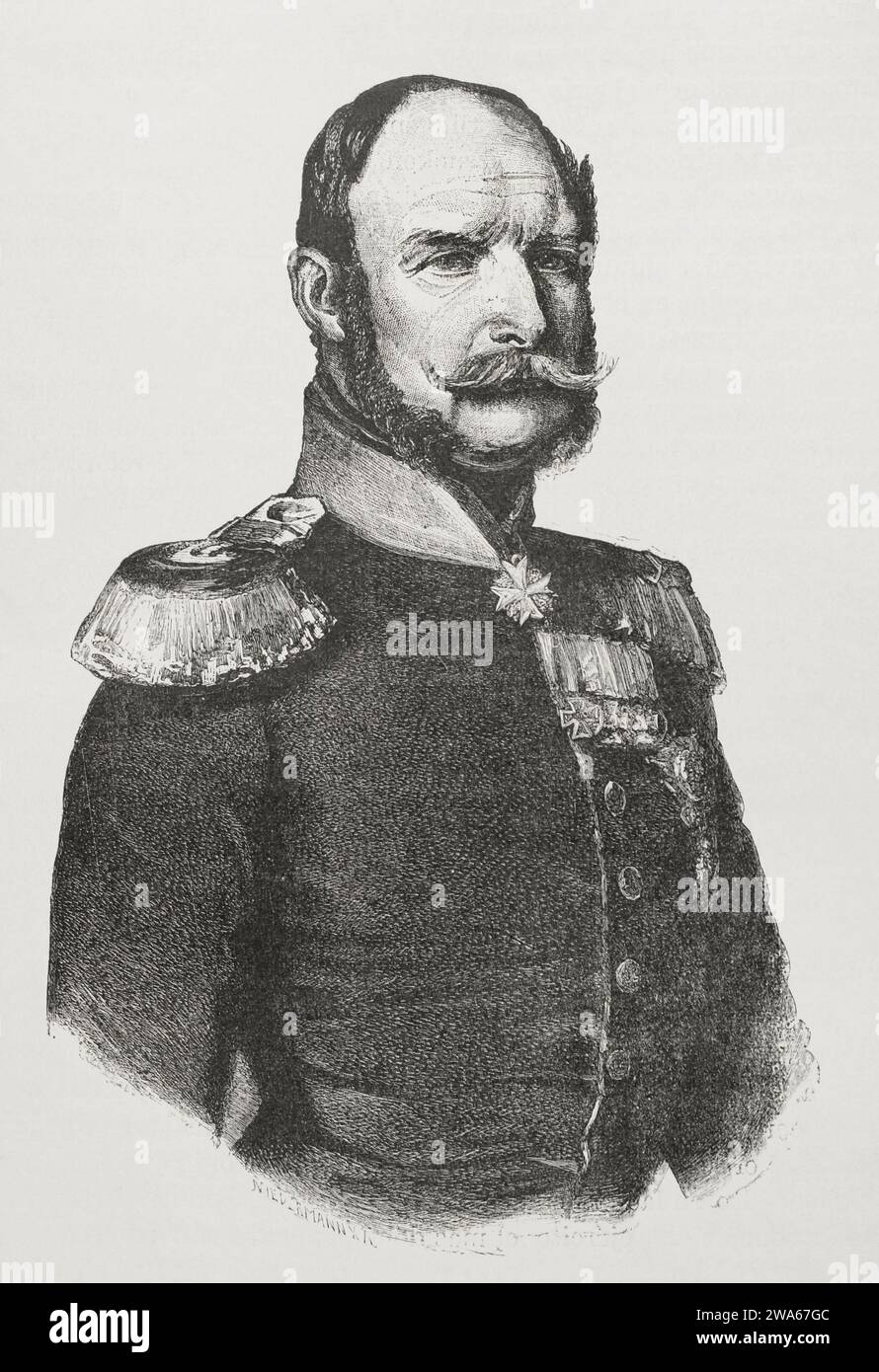 Guglielmo i (1797-1888). Re di Prussia (1861-1888) e imperatore di Germania (1871-1888). Ritratto. Incisione di Niedermann. "Historia de la Guerra Franco-Alemana de 1870-1871". Pubblicato a Barcellona, 1891. Foto Stock