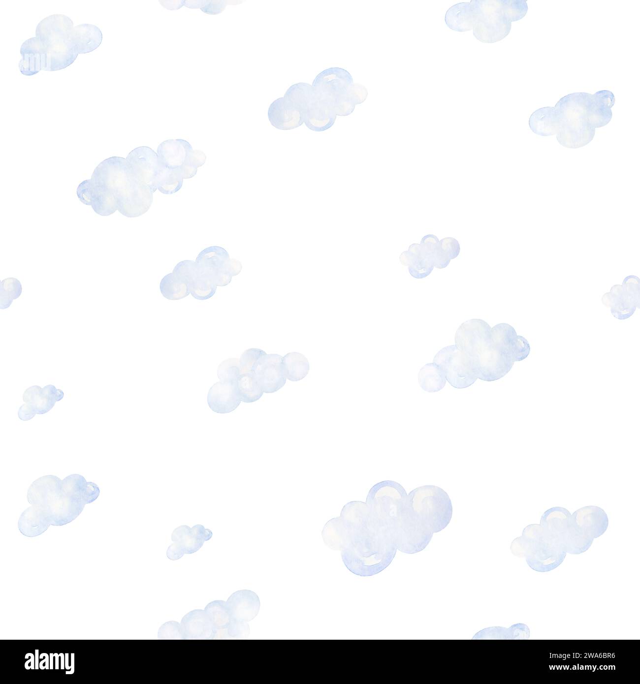 Illustrazioni Sky Kids Pattern. Motivo nuvole acquerello senza cuciture con sfondo bianco. Stampe della stanza dei bambini Foto Stock