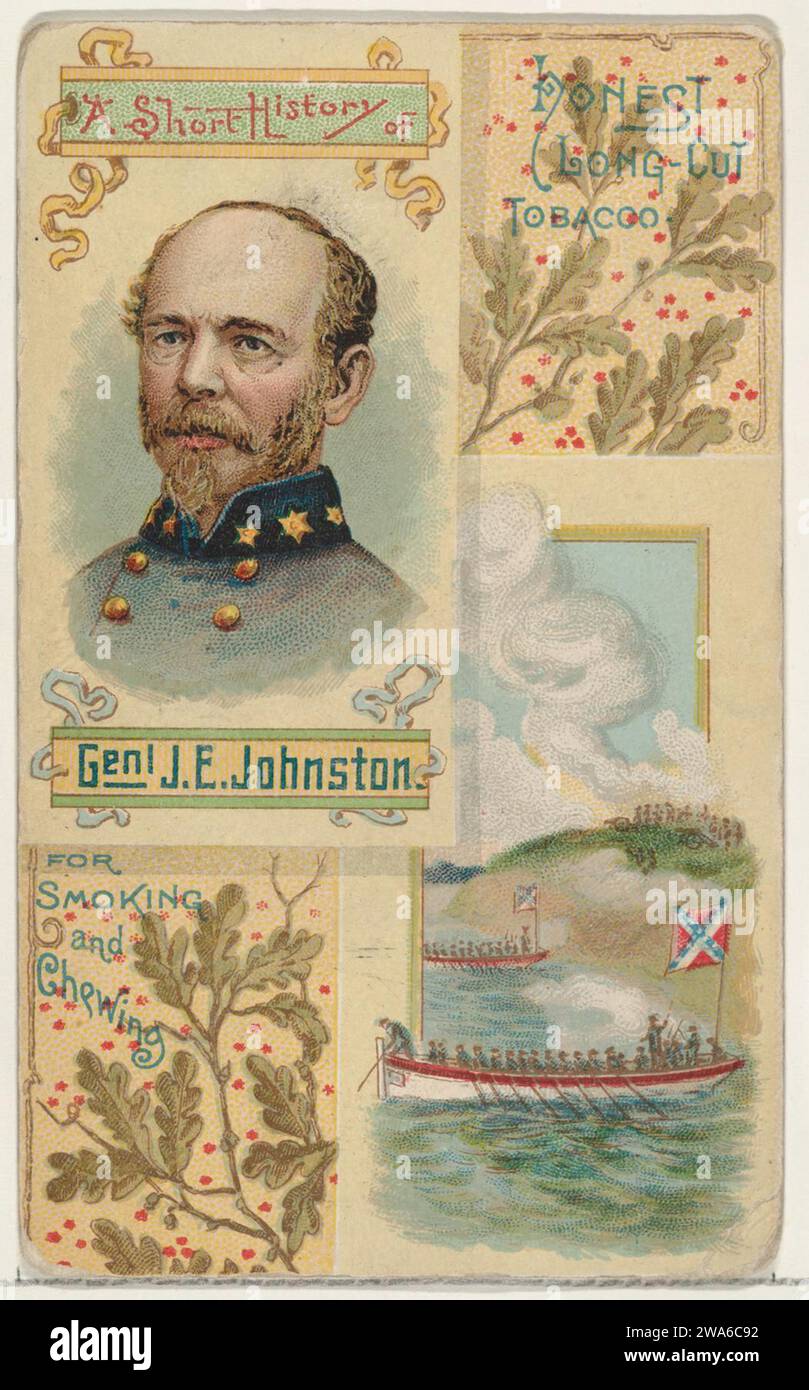 A Short History: General Joseph E. Johnston, from the Histories of Generals series (N114) pubblicato da W. Duke, Sons & Co. Per promuovere Honest Long Cut Smoking and Chewing Tobacco 1963 di W. Duke, Sons & Co.. Foto Stock