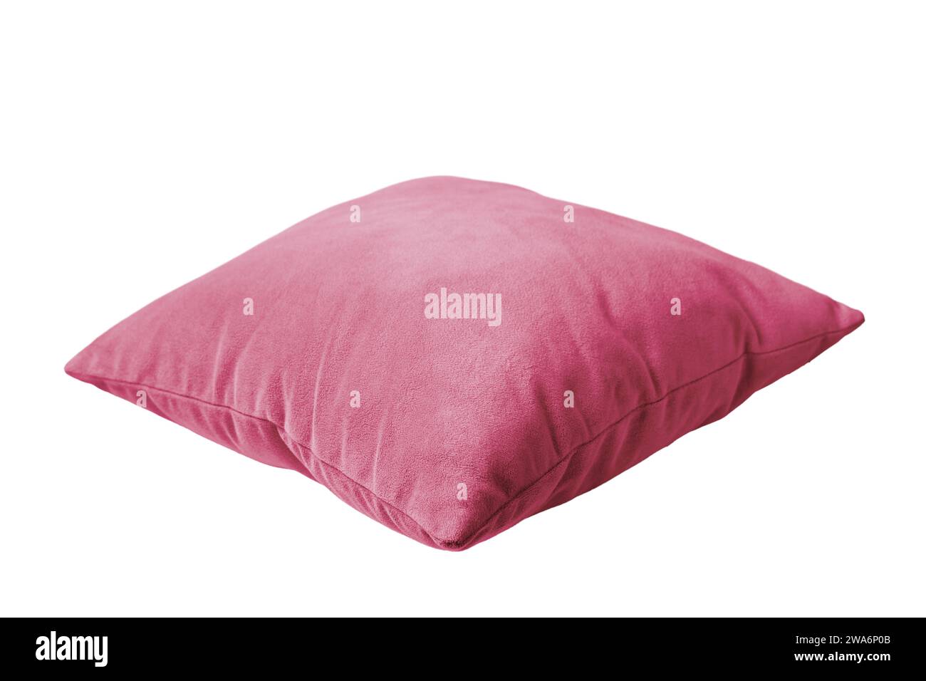 Cuscino rettangolare decorativo rosa per dormire e riposare isolato su sfondo bianco. Cuscino per interni domestici, mockup a cuscino, modello Foto Stock