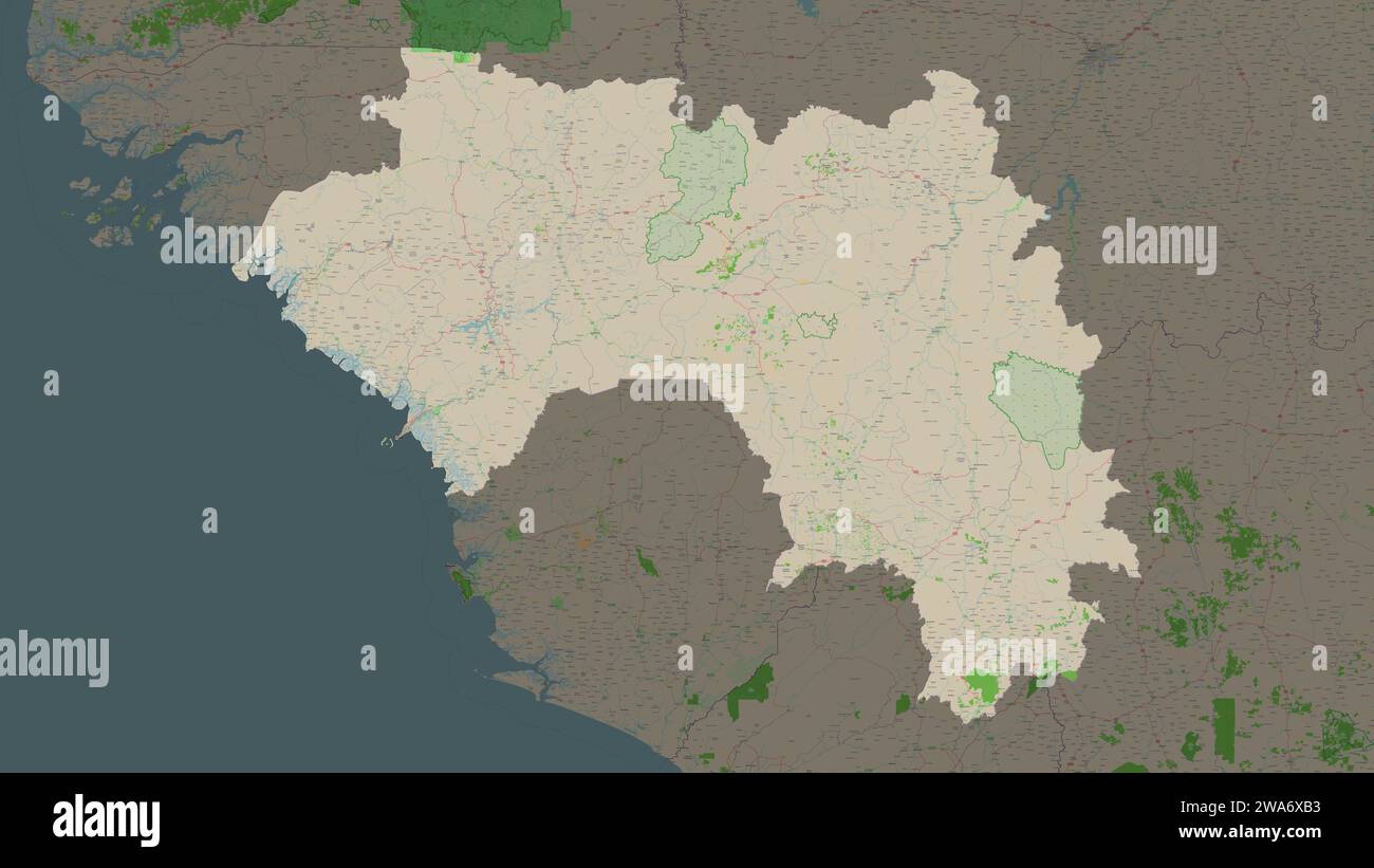 Guinea evidenziata su una mappa topografica in stile OSM France Foto Stock