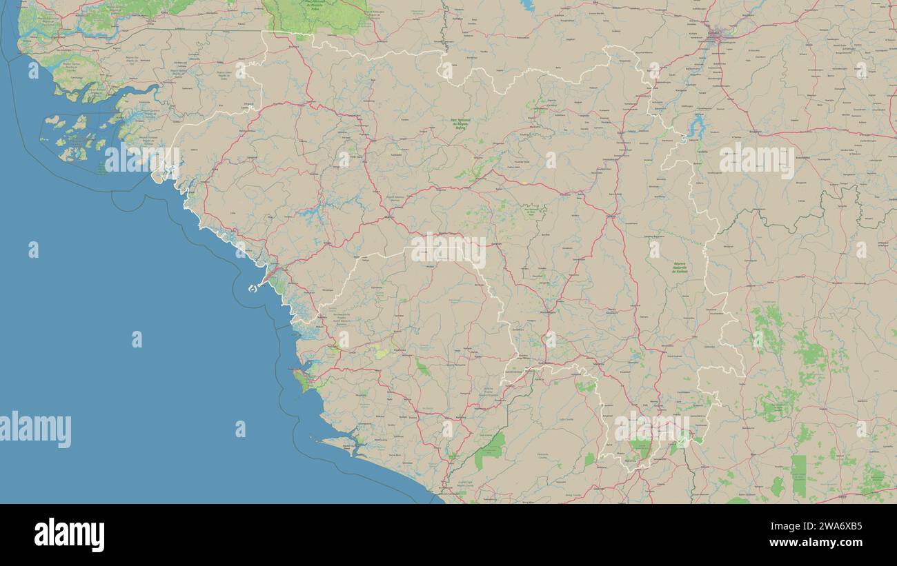 Guinea delineata su una mappa topografica in stile OSM Germania Foto Stock