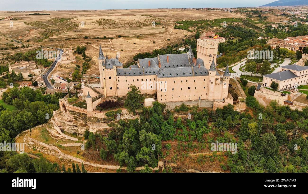 Foto drone Segovia Alcazar, Alcázar de Segovia Spagna Europa Foto Stock