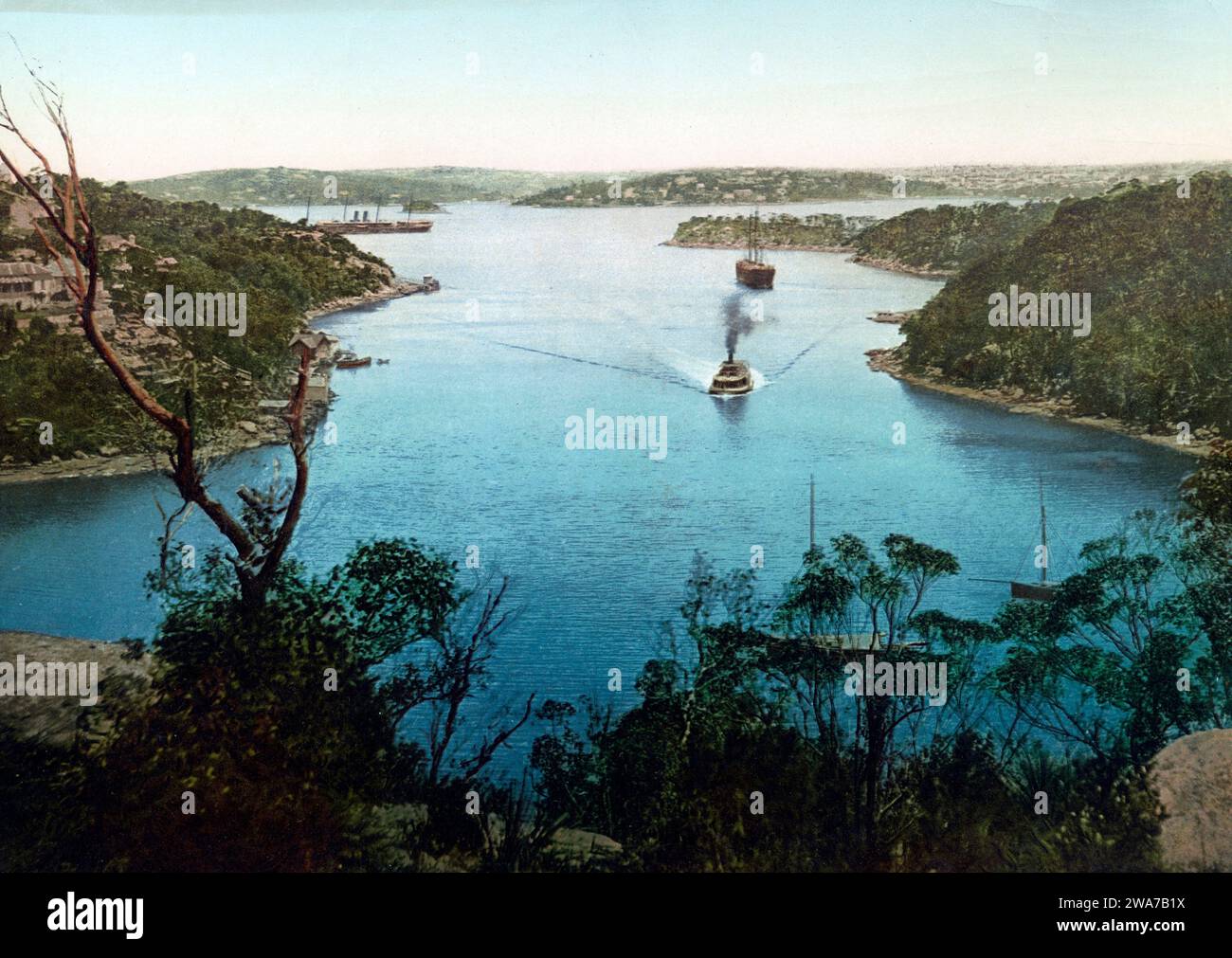 Mosman Bay, Hafen von Sydney, Australien, 1890, Historische, Digital restaurierte Reproduktion nach einem Original aus dem 19th Jahrhundert / Mosman Bay, Sydney Harbour, Australia, 1890, Historic, riproduzione restaurata digitalmente da un originale del xix secolo Foto Stock
