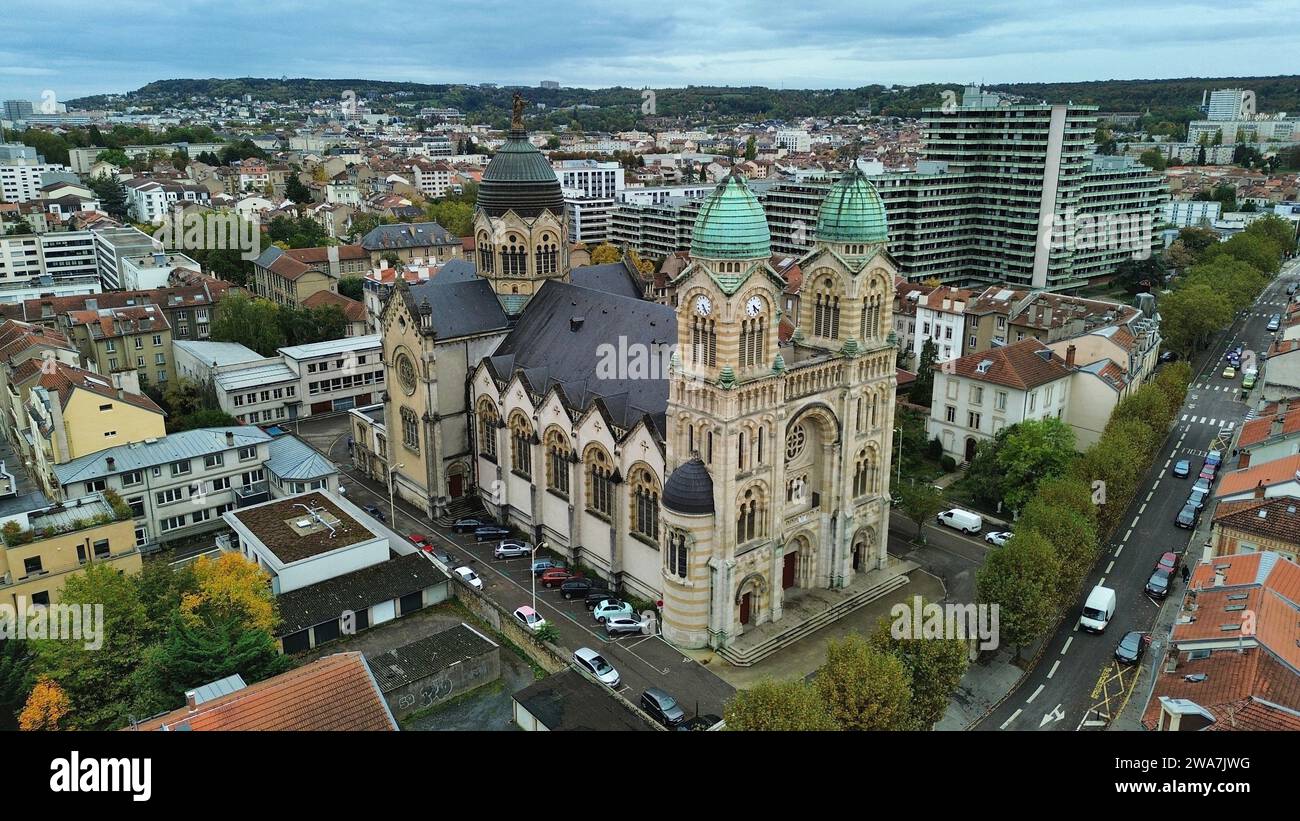 Foto drone Basilica del Sacro cuore, Basilique du Sacré-Cœur de Nancy Francia Europa Foto Stock