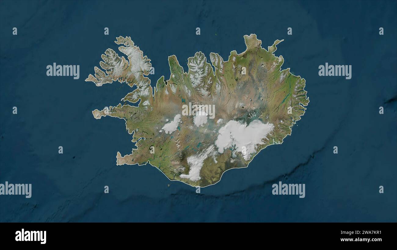 Islanda delineata su una mappa satellitare ad alta risoluzione Foto Stock