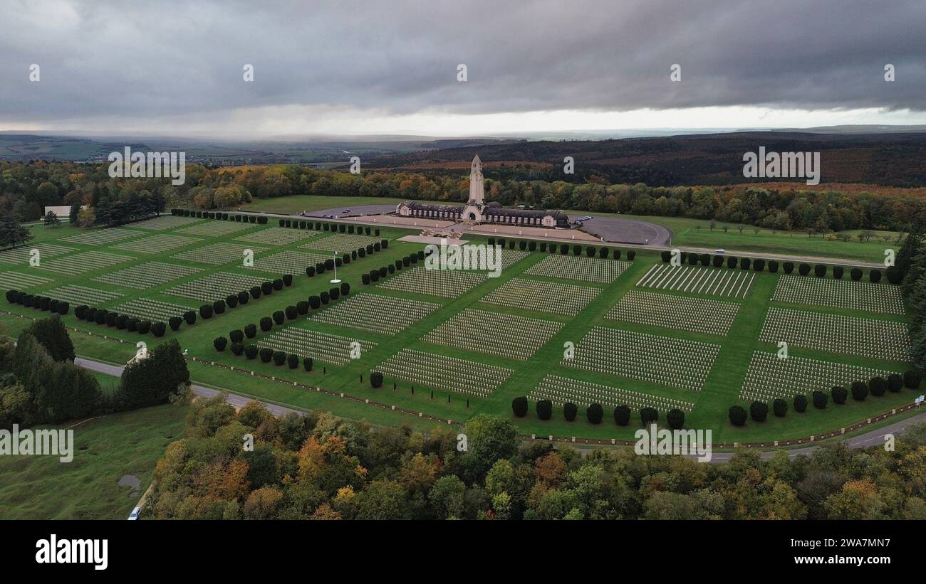 Drone foto Douaumont ossario, Ossuaire de Douaumont Verdun Francia Europa Foto Stock