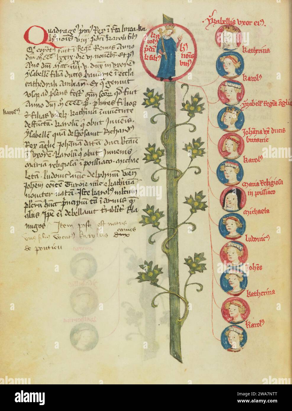 Un albero genealogico del XIV secolo di Carlo vi di Francia, mostrando ai suoi figli che aveva con Isabeau f Bavaria. Foto Stock