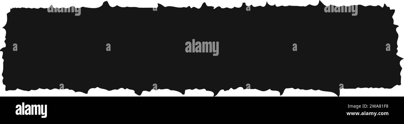 Foglio di carta con bordi ruvidi. Vecchia consistenza di papiro. Etichetta, etichetta, adesivo di cartone strappato. Modello di casella di testo rettangolare nero vuoto isolato su sfondo bianco. Illustrazione grafica vettoriale Illustrazione Vettoriale