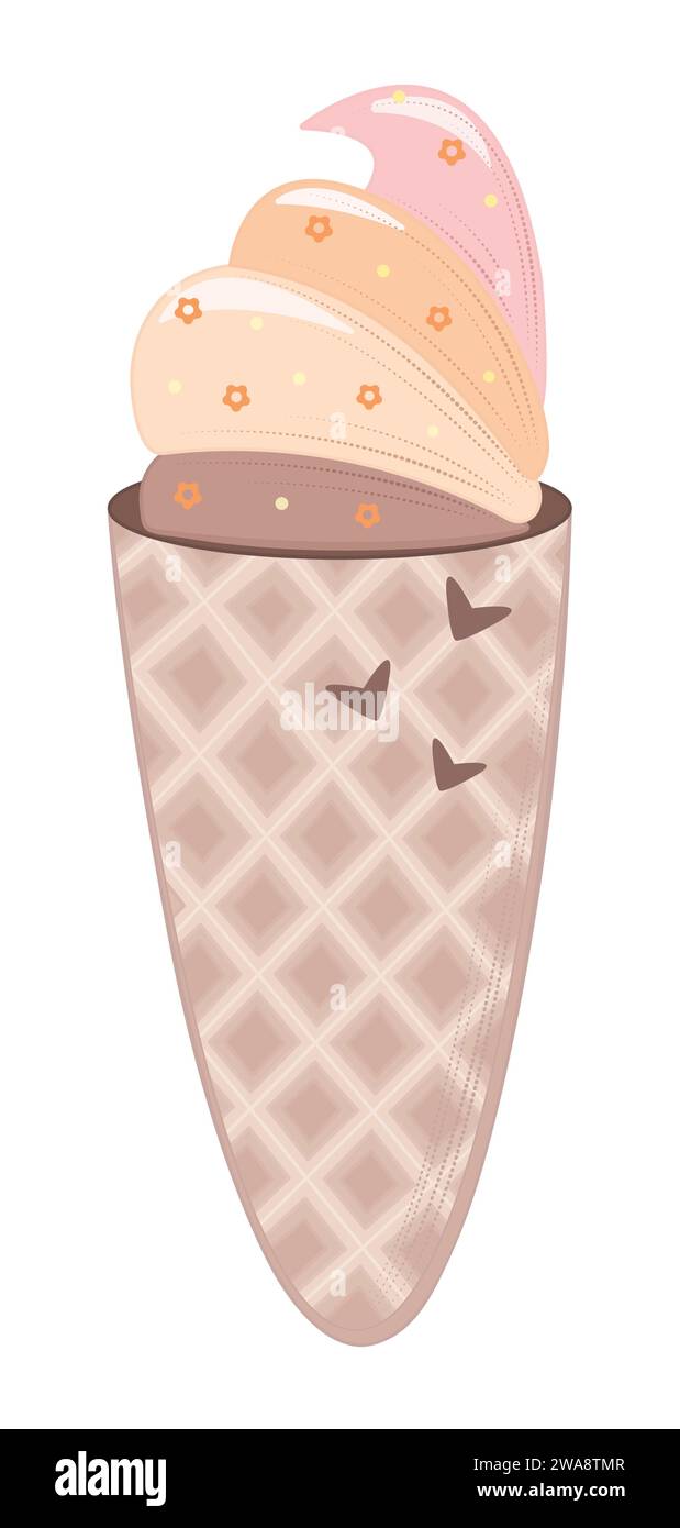 Cono di waffle gelato, illustrazione a colori vettoriali Illustrazione Vettoriale