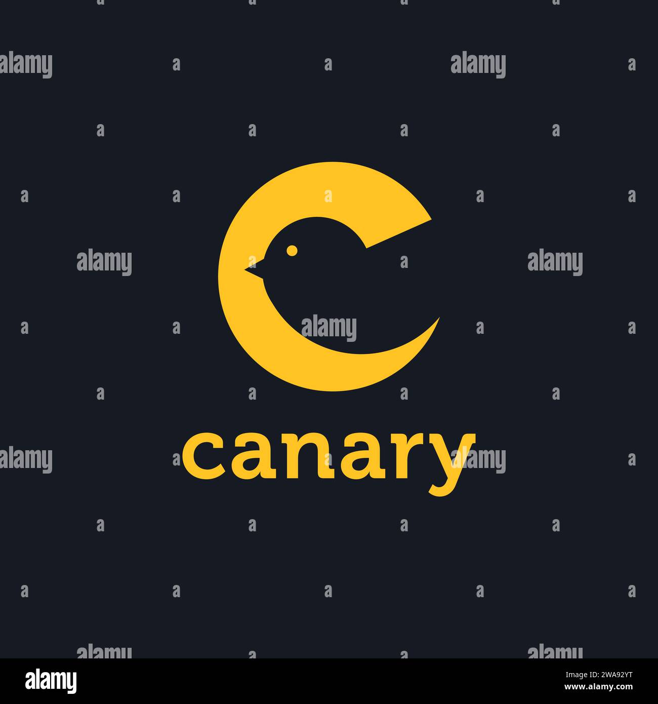 Logo in lettera C creativa astratta di Canary con stile spazio negativo su sfondo scuro Illustrazione Vettoriale