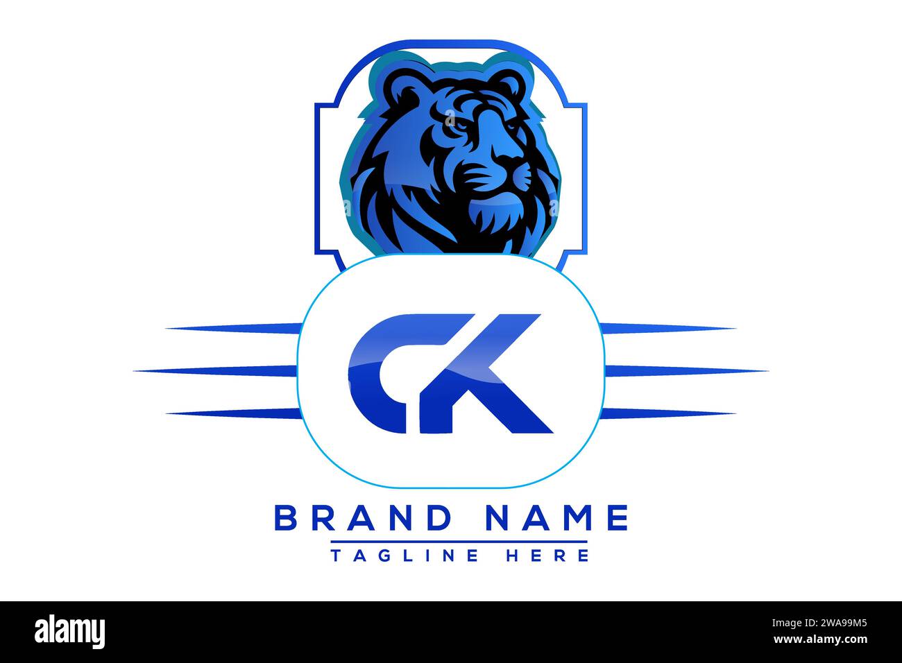Logo CK Tiger Design blu. Logo Vector per le aziende. Illustrazione Vettoriale