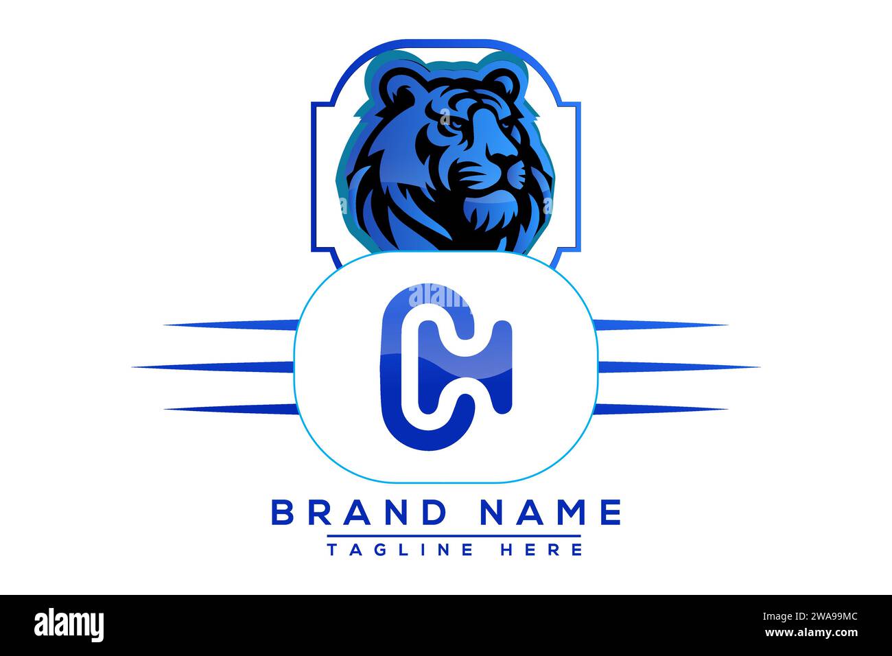 Logo CH Tiger Design blu. Logo Vector per le aziende. Illustrazione Vettoriale