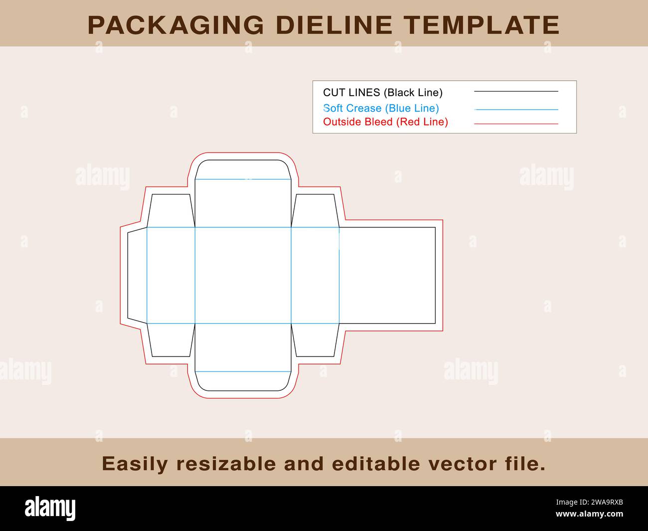 Modello di linea stampo Box Packaging file vettoriale modificabile Box. Illustrazione Vettoriale