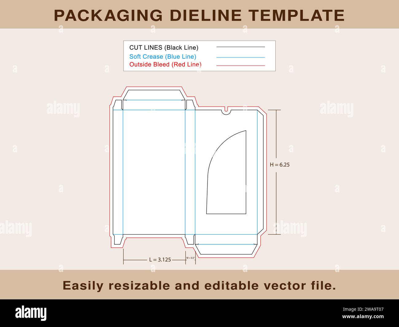 Scatola del cioccolato con finestra Dieline Template Editable Vector file. Illustrazione Vettoriale