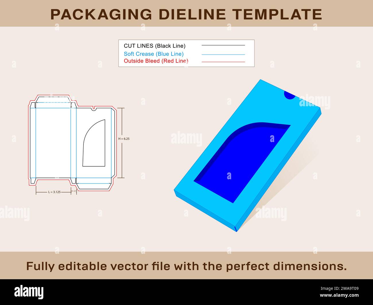 Scatola del cioccolato con finestra Dieline Template e 3d Box Editable Vector file. Illustrazione Vettoriale