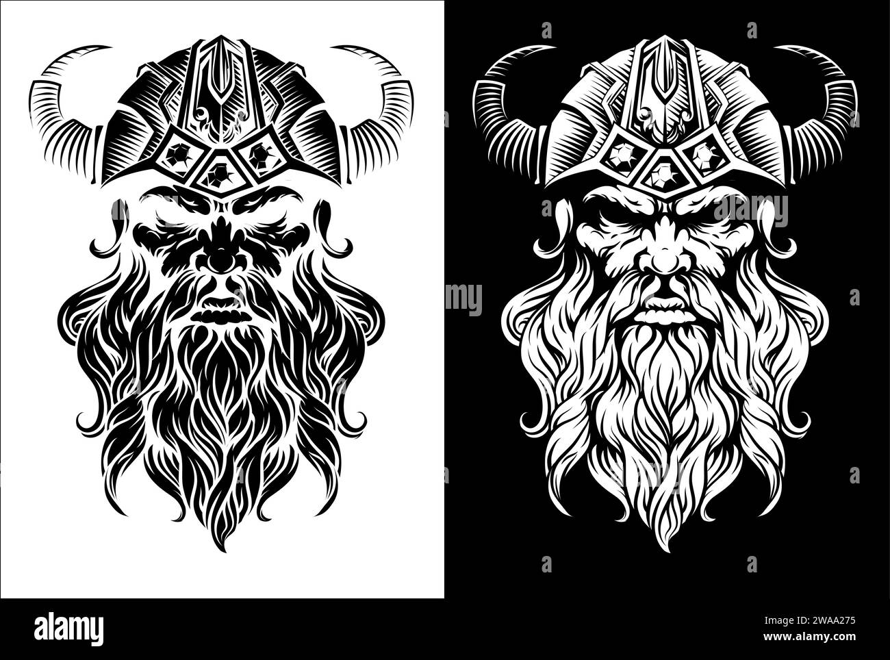 Viking Warrior Man strong Mascot Face in Helmet Illustrazione Vettoriale