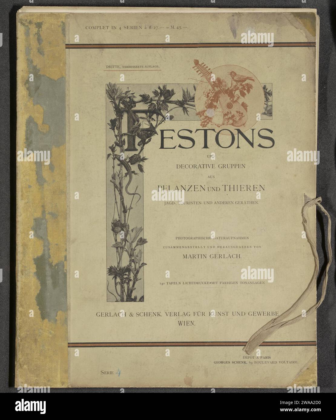 Feste e gruppi decorativi insieme a un alfabeto ornamentale di piante e animali caccia, turismo e altre attrezzature serie 4, 1897 carta portfolio. cartone. collotipo/stampa di lino (materiale) Foto Stock