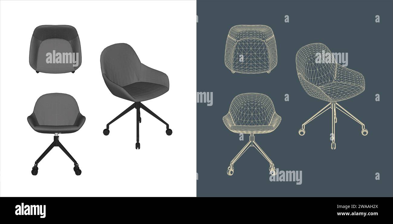 Set di design vettoriale per sedia a reticolo per ufficio, sala riunioni e conferenza Illustrazione Vettoriale