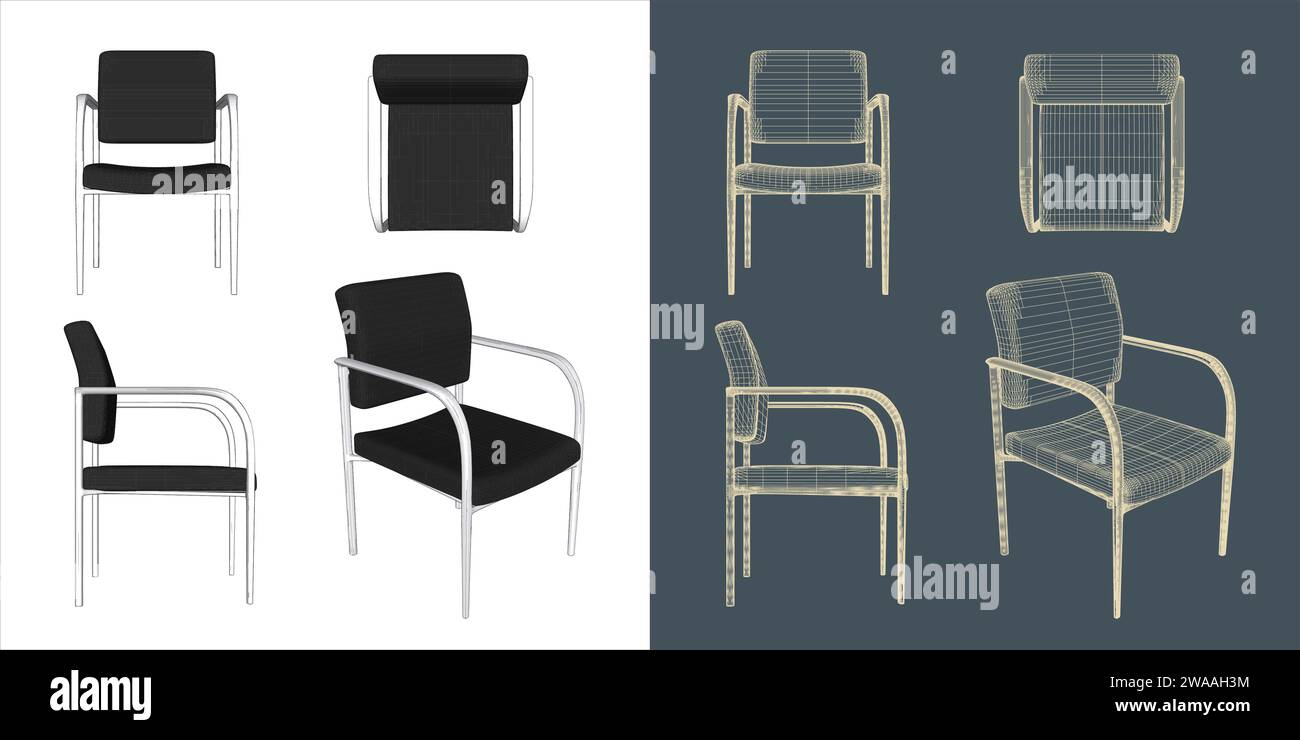 Set di design vettoriale per sedia a reticolo per ufficio, sala riunioni e conferenza Illustrazione Vettoriale