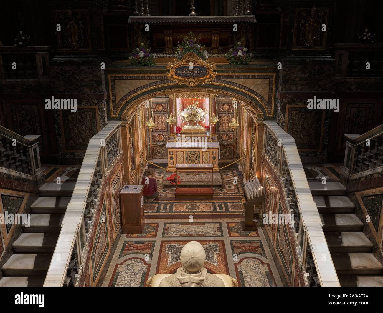 Reliquia del Santo Presepe nella cripta sotto l'altare maggiore della basilica papale di Santa Maria maggiore dedicata alla Vergine Maria la mosè Foto Stock