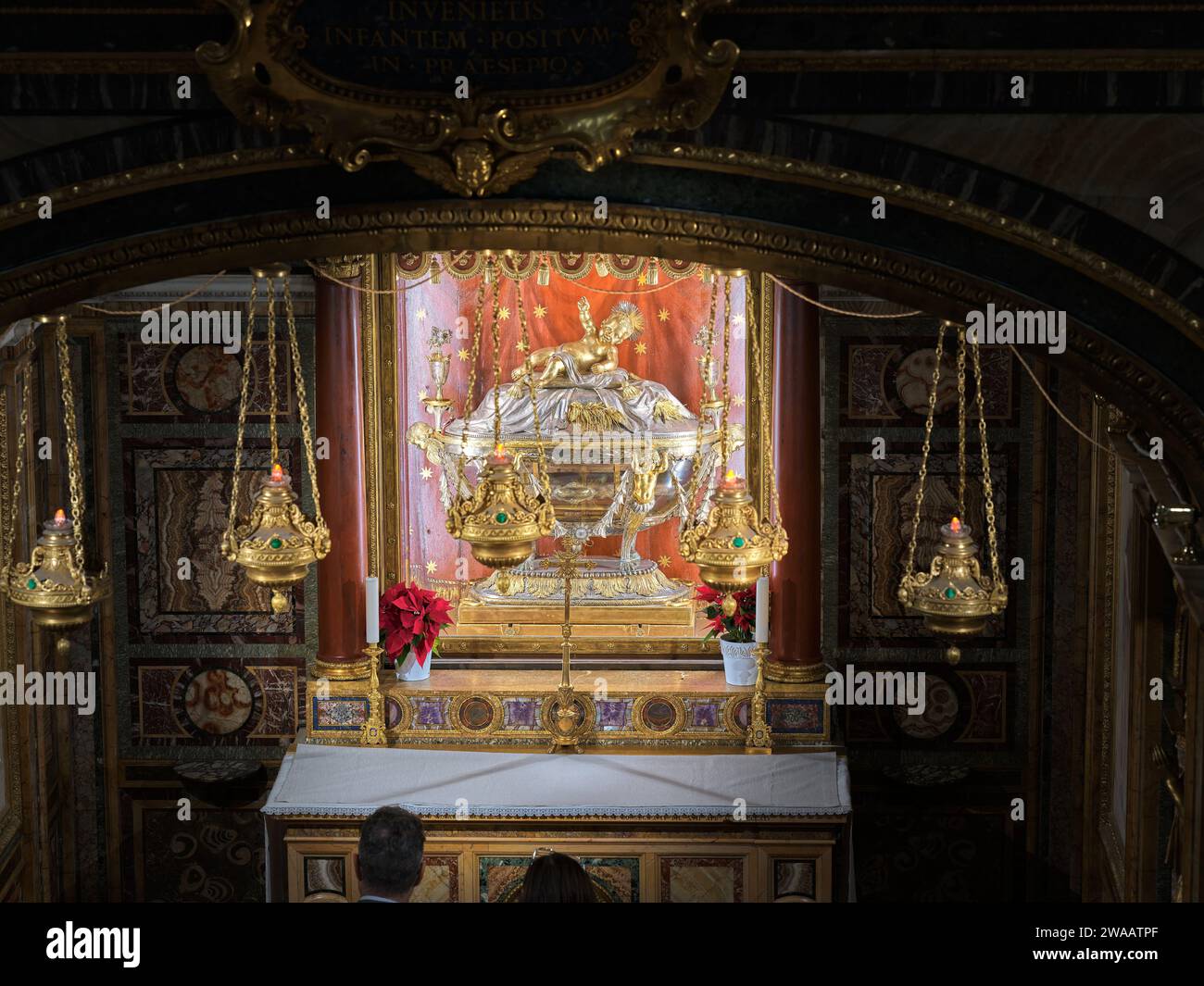 Reliquia del Santo Presepe nella cripta sotto l'altare maggiore della basilica papale di Santa Maria maggiore dedicata alla Vergine Maria la mosè Foto Stock