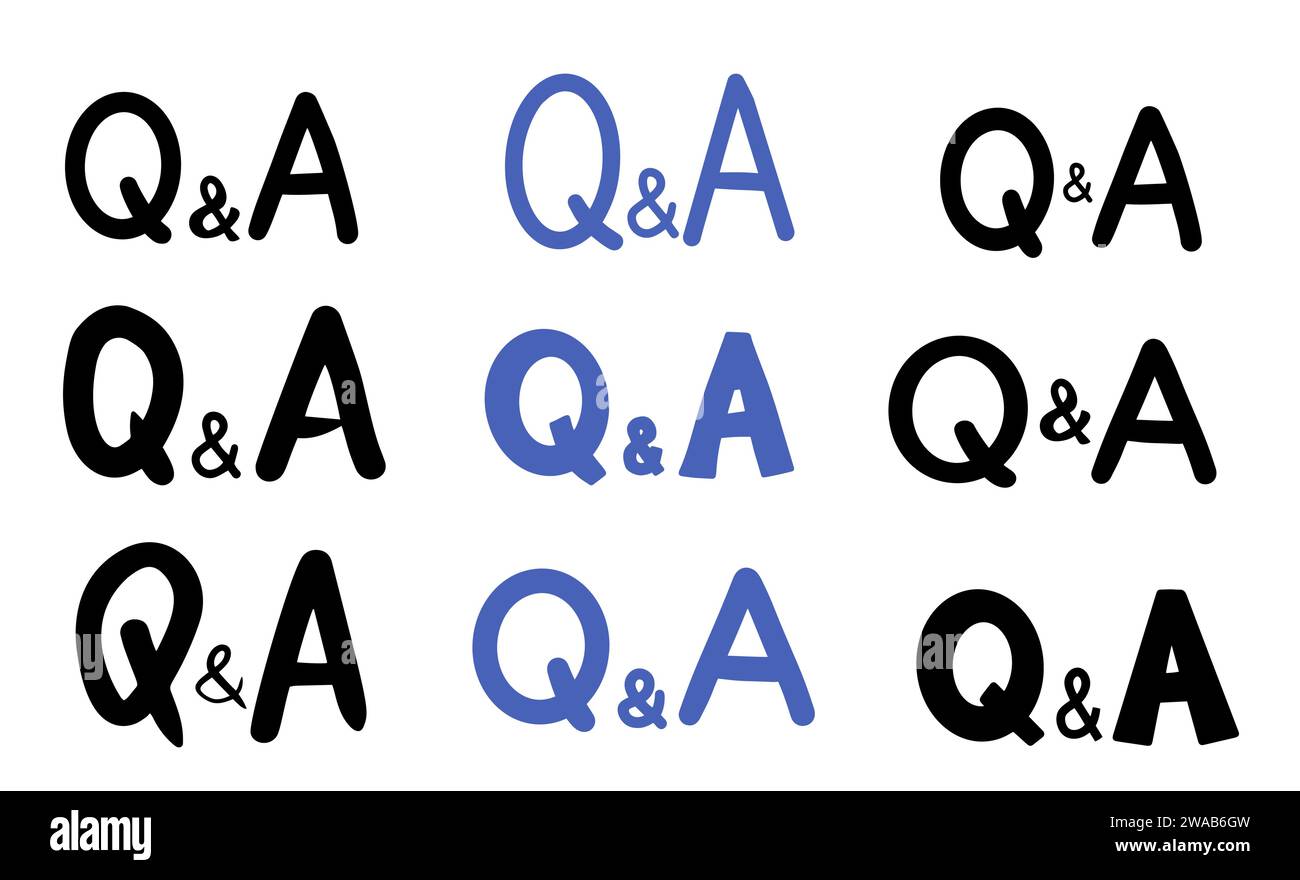 Set di messaggi relativi a domande e risposte. Q e Il simbolo di social media. Domande e risposte. Illustrazione vettoriale isolata su sfondo bianco. Illustrazione Vettoriale