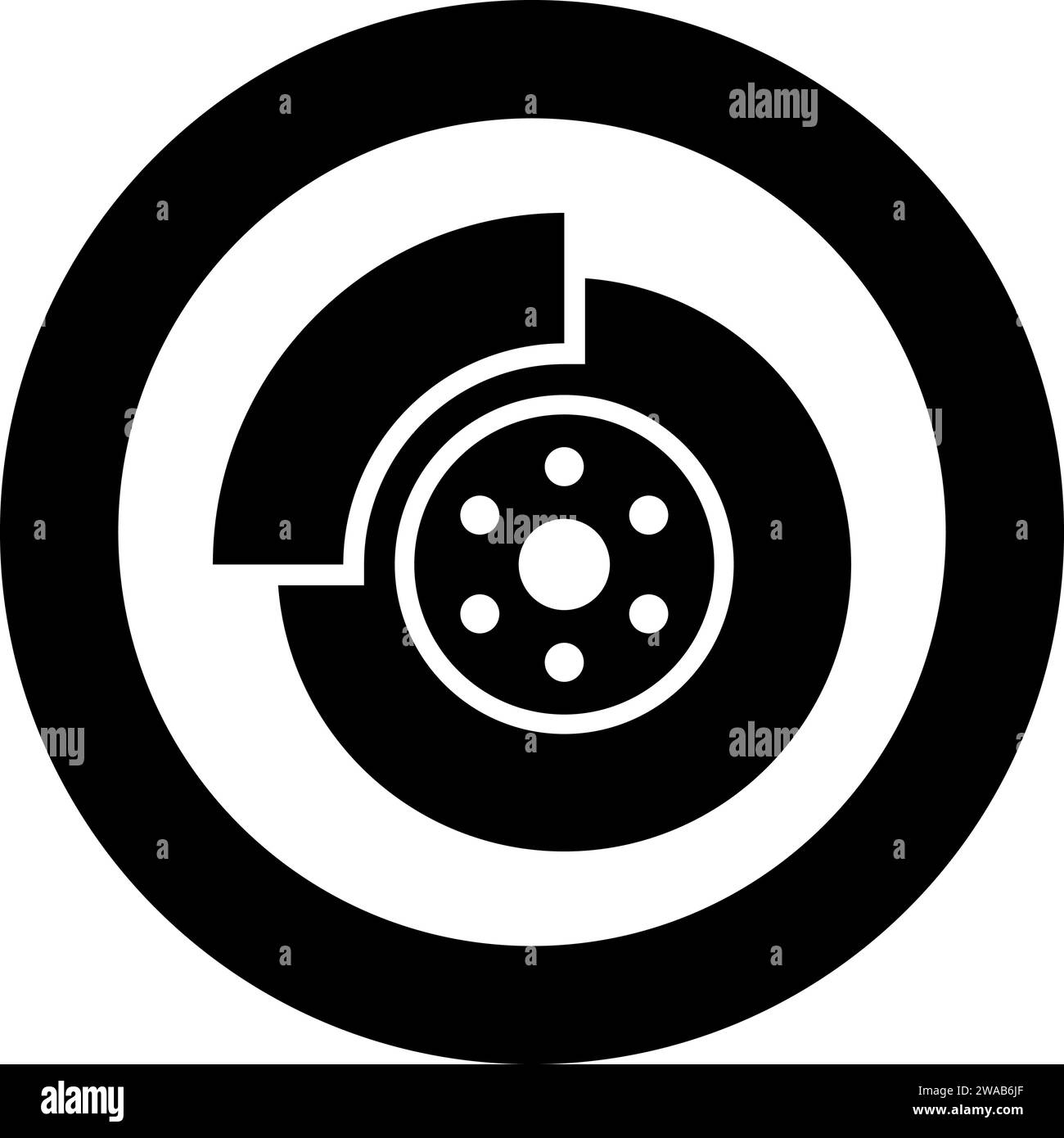 Disco del freno auto parte ingranaggio icona in cerchio rotondo nero illustrazione vettoriale immagine contorno pieno stile semplice Illustrazione Vettoriale
