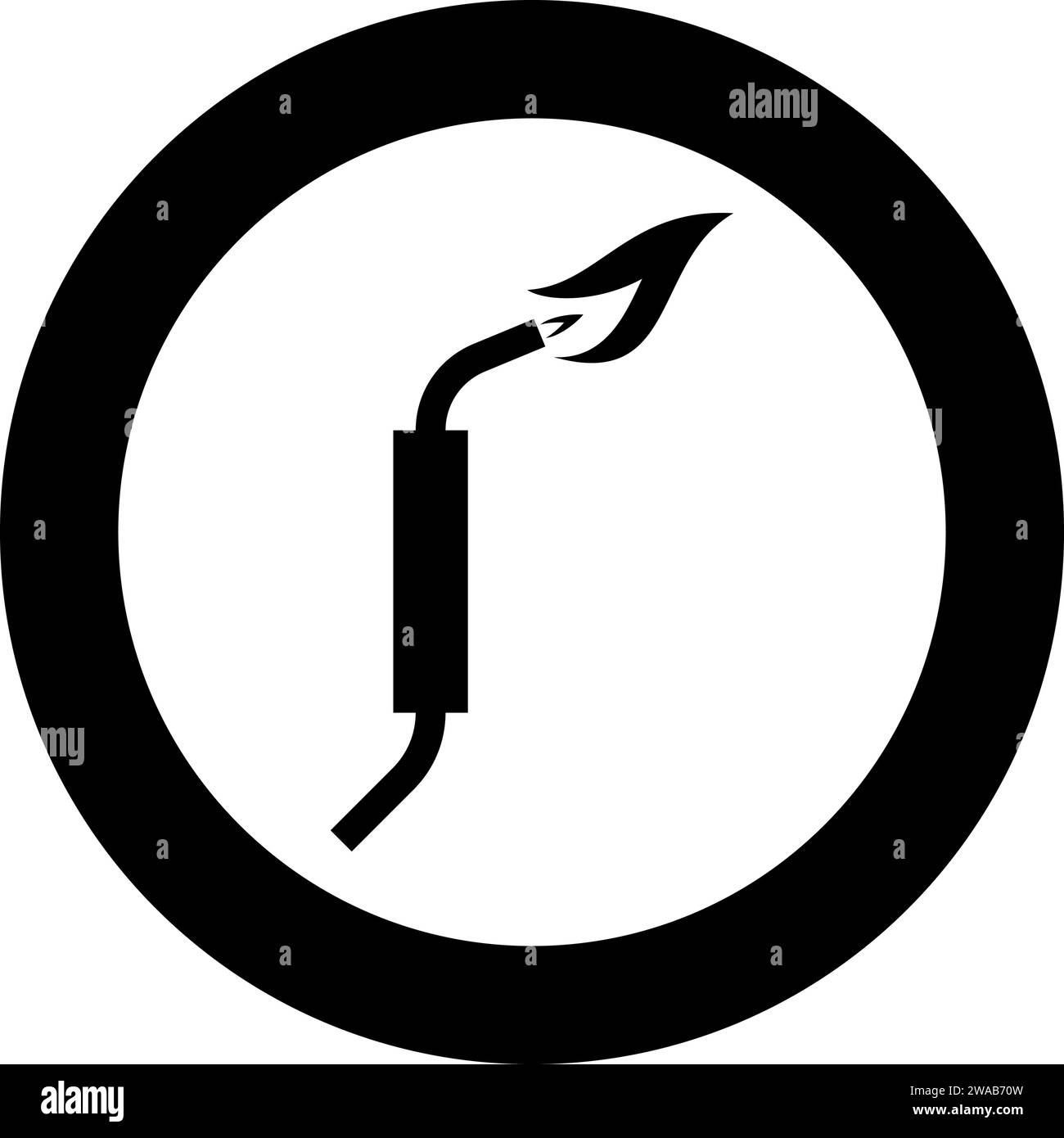 Torcia a gas con fiamma icona di apparecchiature industriali in cerchio rotondo di colore nero immagine vettoriale contorno solido semplice Illustrazione Vettoriale