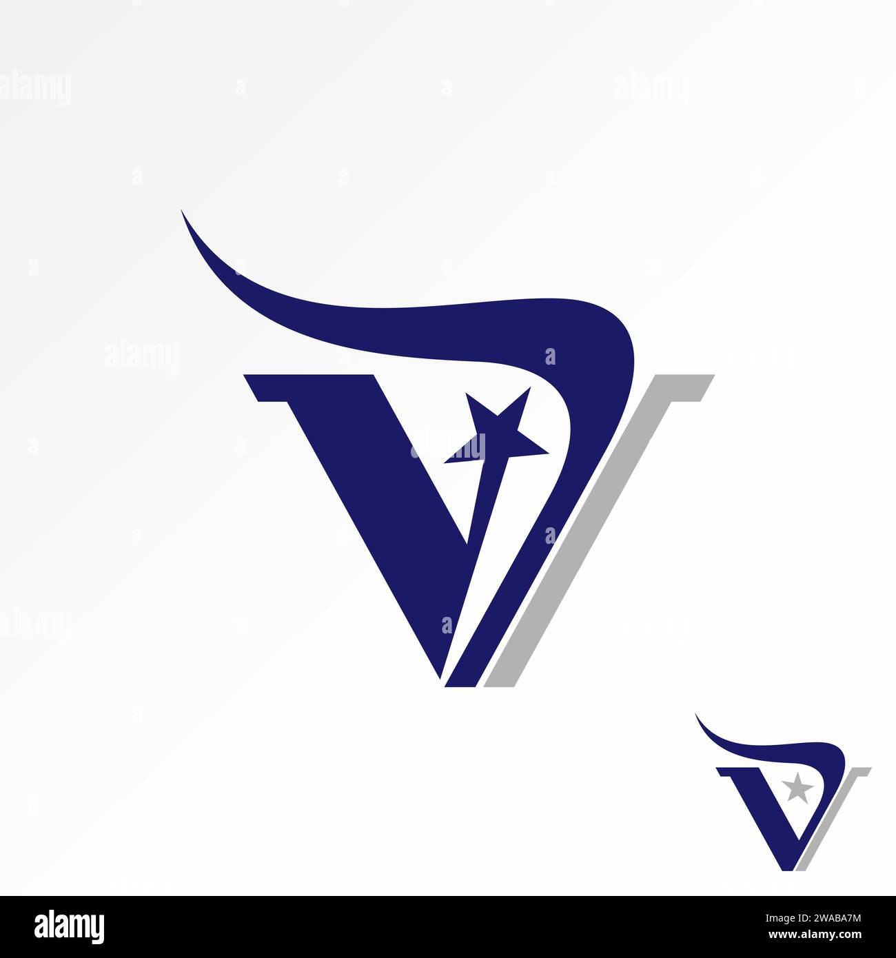 Design del logo concept grafico creativo premium vettoriale originale lettera iniziale V o DV font Swoosh Horn STAR. Relativo al marchio tipografico monogramma Illustrazione Vettoriale