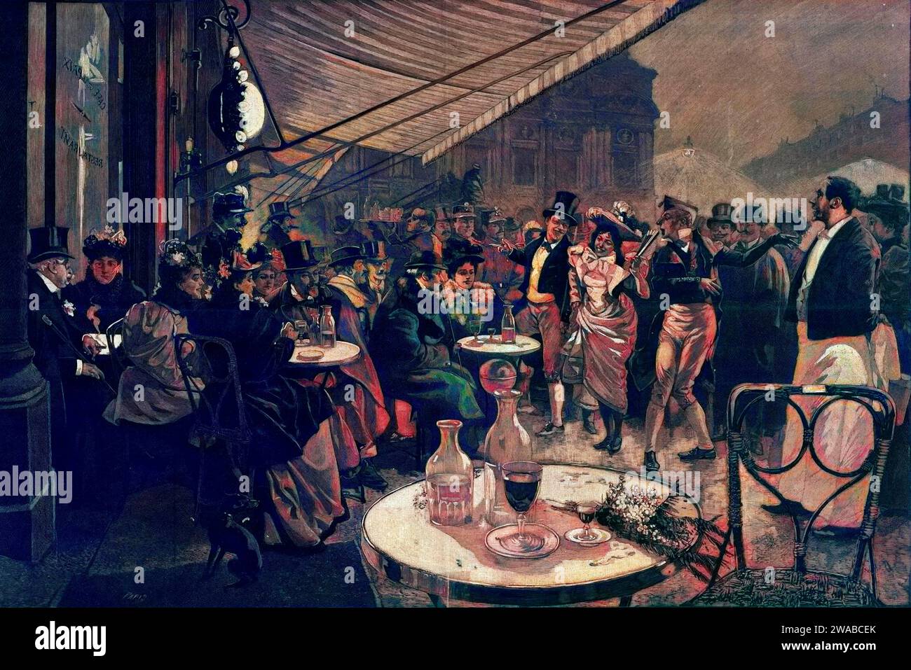 Paris Pittoresque - cantanti comici la sera del Mardi Gras in Place de l'Opera - XIX secolo Foto Stock