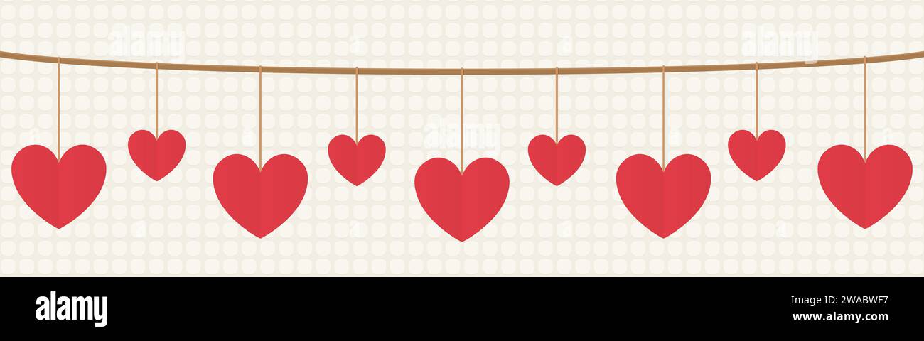 garland con cuori di carta rossa; Love, Valentine's Day Concept - illustrazione vettoriale Illustrazione Vettoriale