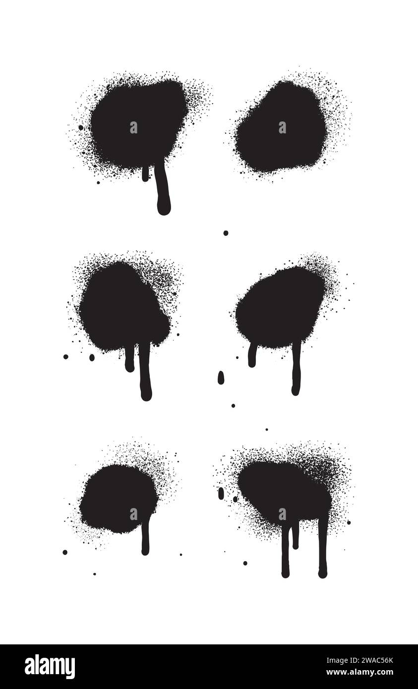 Vernice spray di colore nero o elemento di design graffiti sullo sfondo bianco della parete. Illustrazione Vettoriale