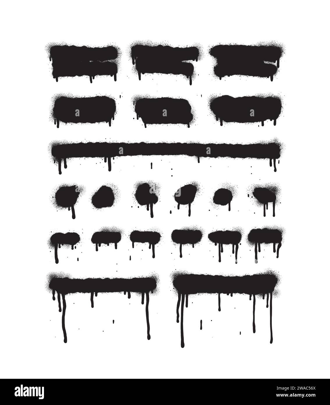 Vernice spray di colore nero o elemento di design graffiti sullo sfondo bianco della parete. Illustrazione Vettoriale