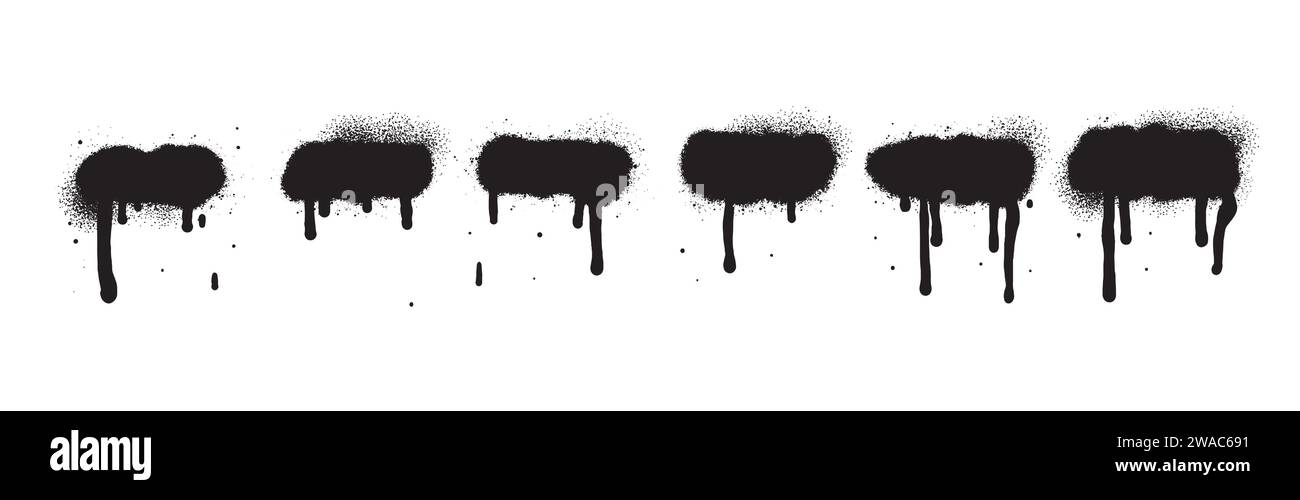 Vernice spray di colore nero o elemento di design graffiti sullo sfondo bianco della parete. Illustrazione Vettoriale