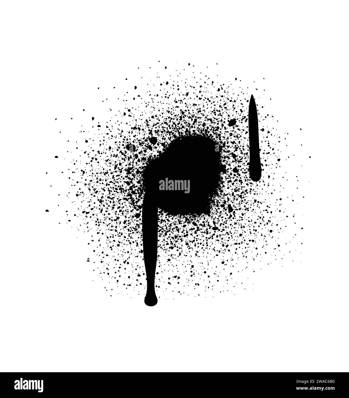 Vernice spray di colore nero o elemento di design graffiti sullo sfondo bianco della parete. Illustrazione Vettoriale