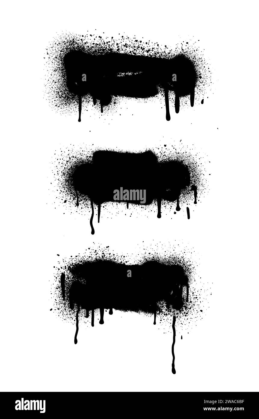 Vernice spray di colore nero o elemento di design graffiti sullo sfondo bianco della parete. Illustrazione Vettoriale