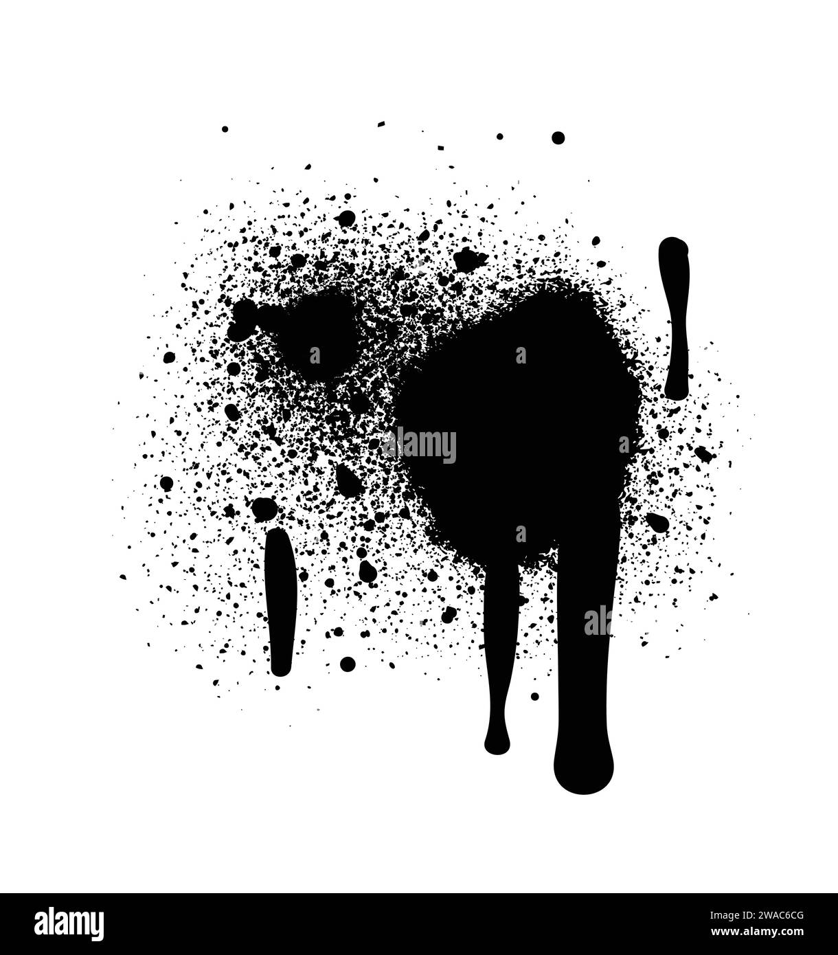 Vernice spray di colore nero o elemento di design graffiti sullo sfondo bianco della parete. Illustrazione Vettoriale