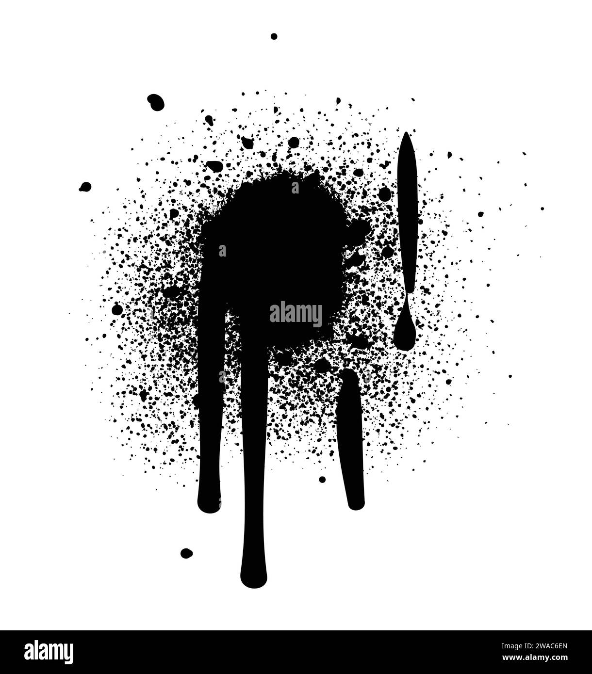 Vernice spray di colore nero o elemento di design graffiti sullo sfondo bianco della parete. Illustrazione Vettoriale