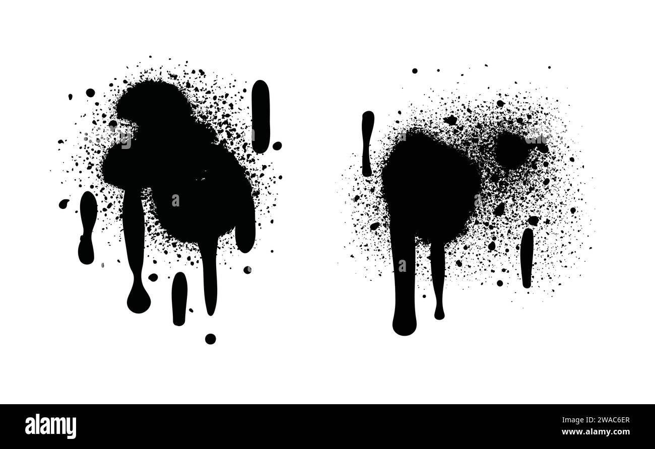 Vernice spray di colore nero o elemento di design graffiti sullo sfondo bianco della parete. Illustrazione Vettoriale