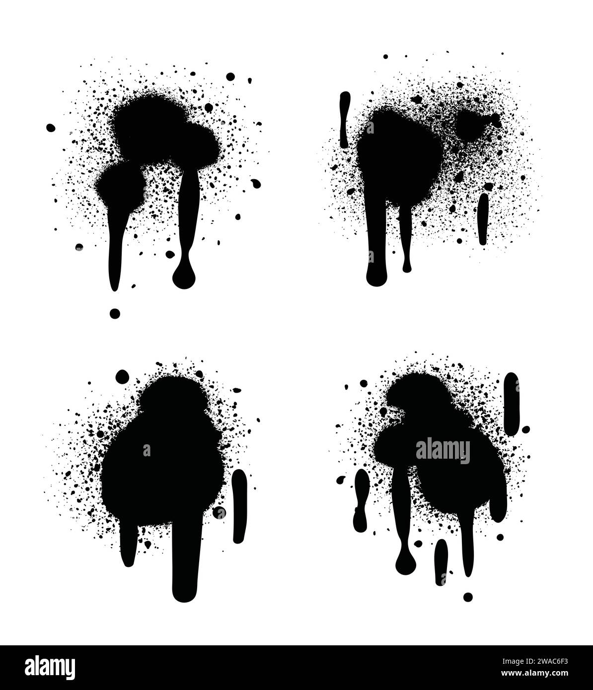 Vernice spray di colore nero o elemento di design graffiti sullo sfondo bianco della parete. Illustrazione Vettoriale