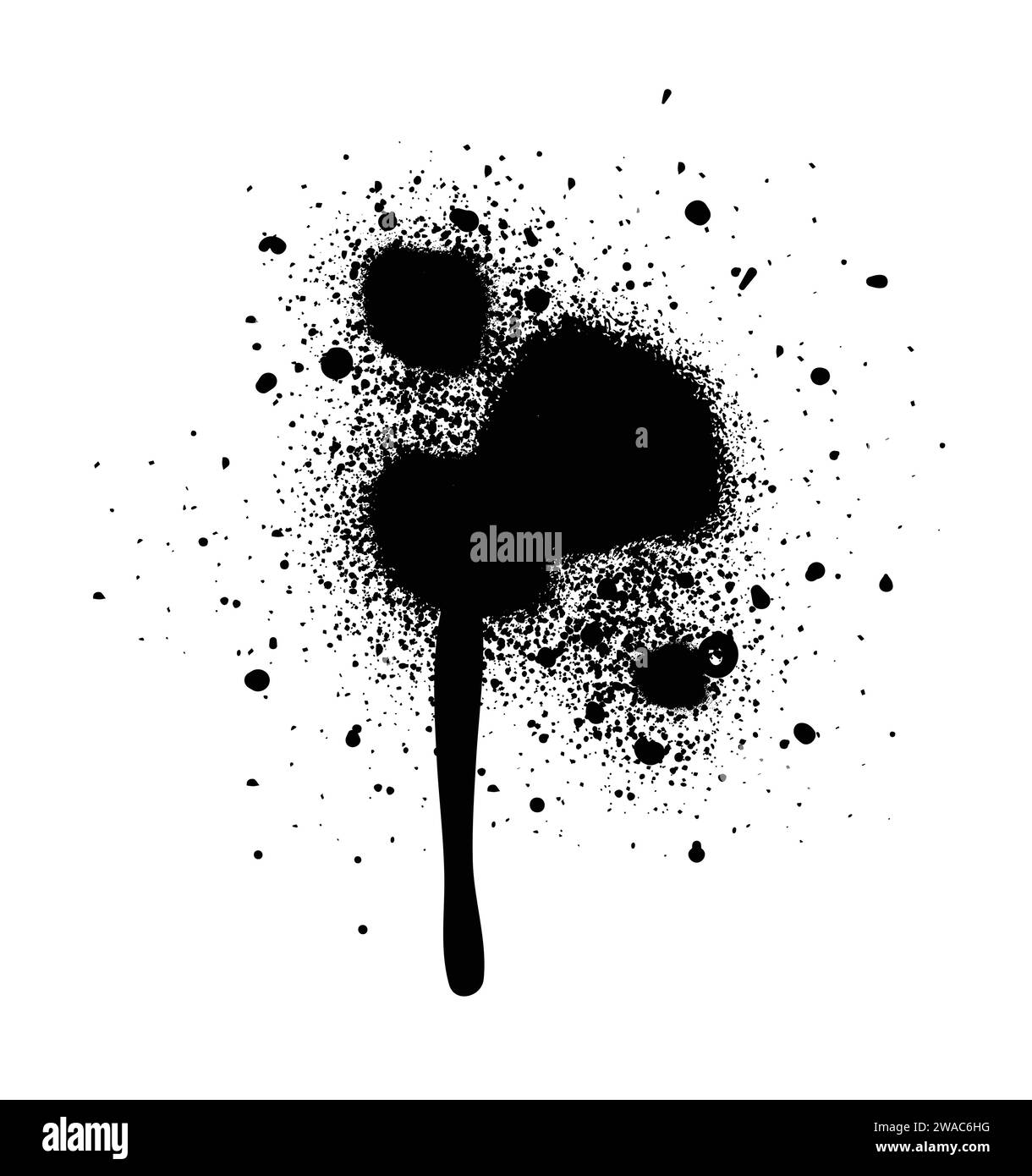 Vernice spray di colore nero o elemento di design graffiti sullo sfondo bianco della parete. Illustrazione Vettoriale