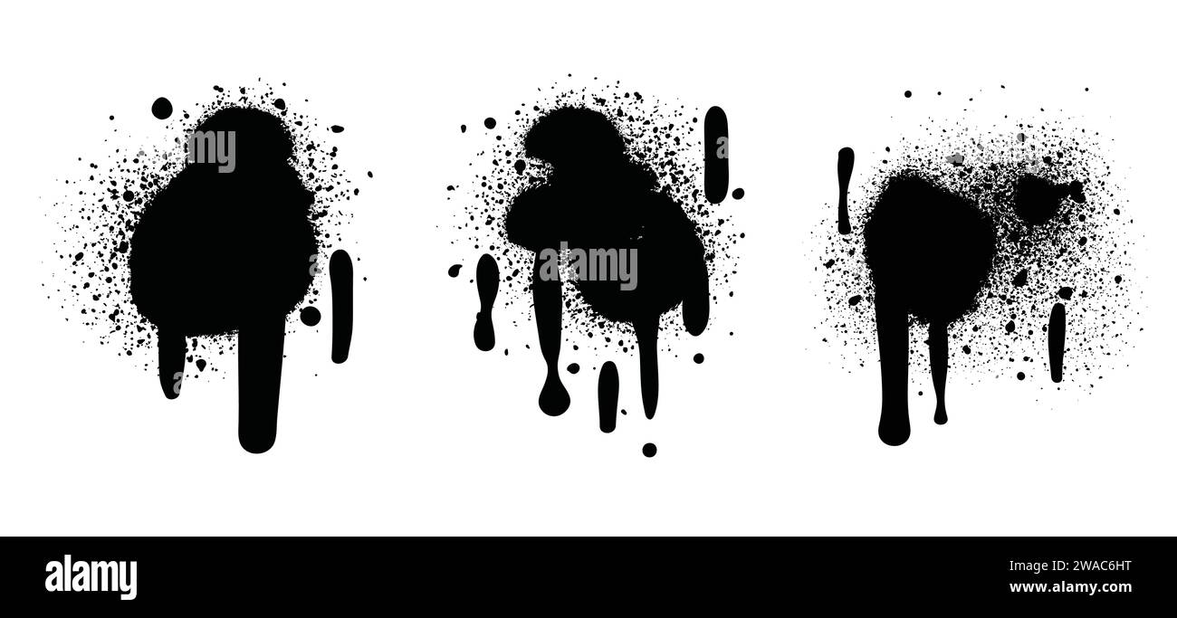 Vernice spray di colore nero o elemento di design graffiti sullo sfondo bianco della parete. Illustrazione Vettoriale