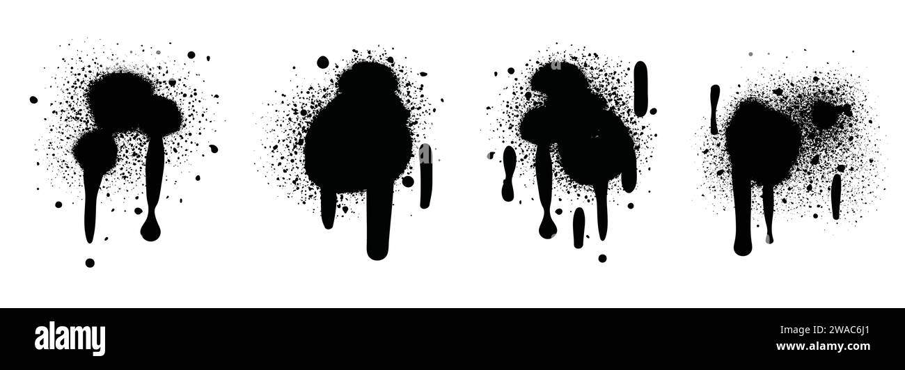 Vernice spray di colore nero o elemento di design graffiti sullo sfondo bianco della parete. Illustrazione Vettoriale