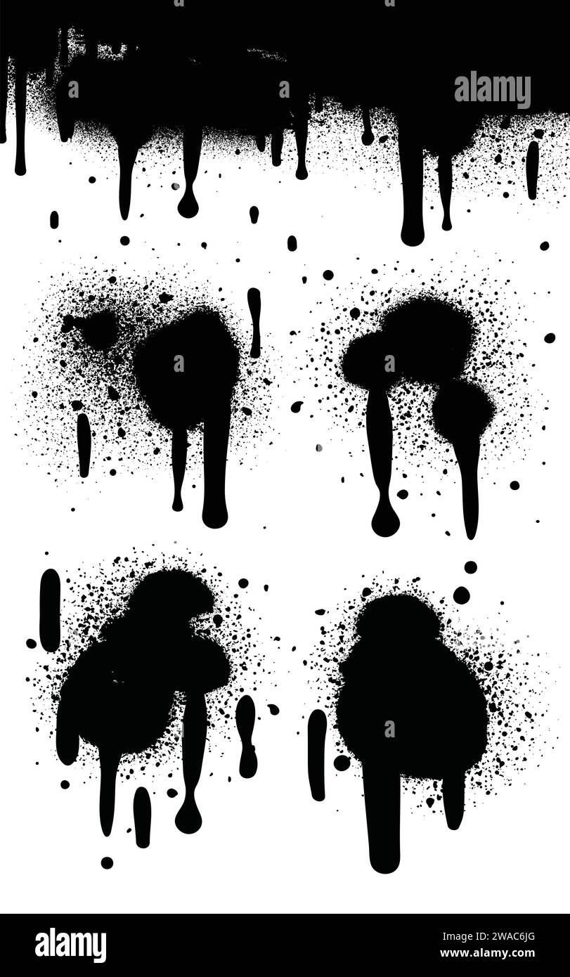 Vernice spray di colore nero o elemento di design graffiti sullo sfondo bianco della parete. Illustrazione Vettoriale