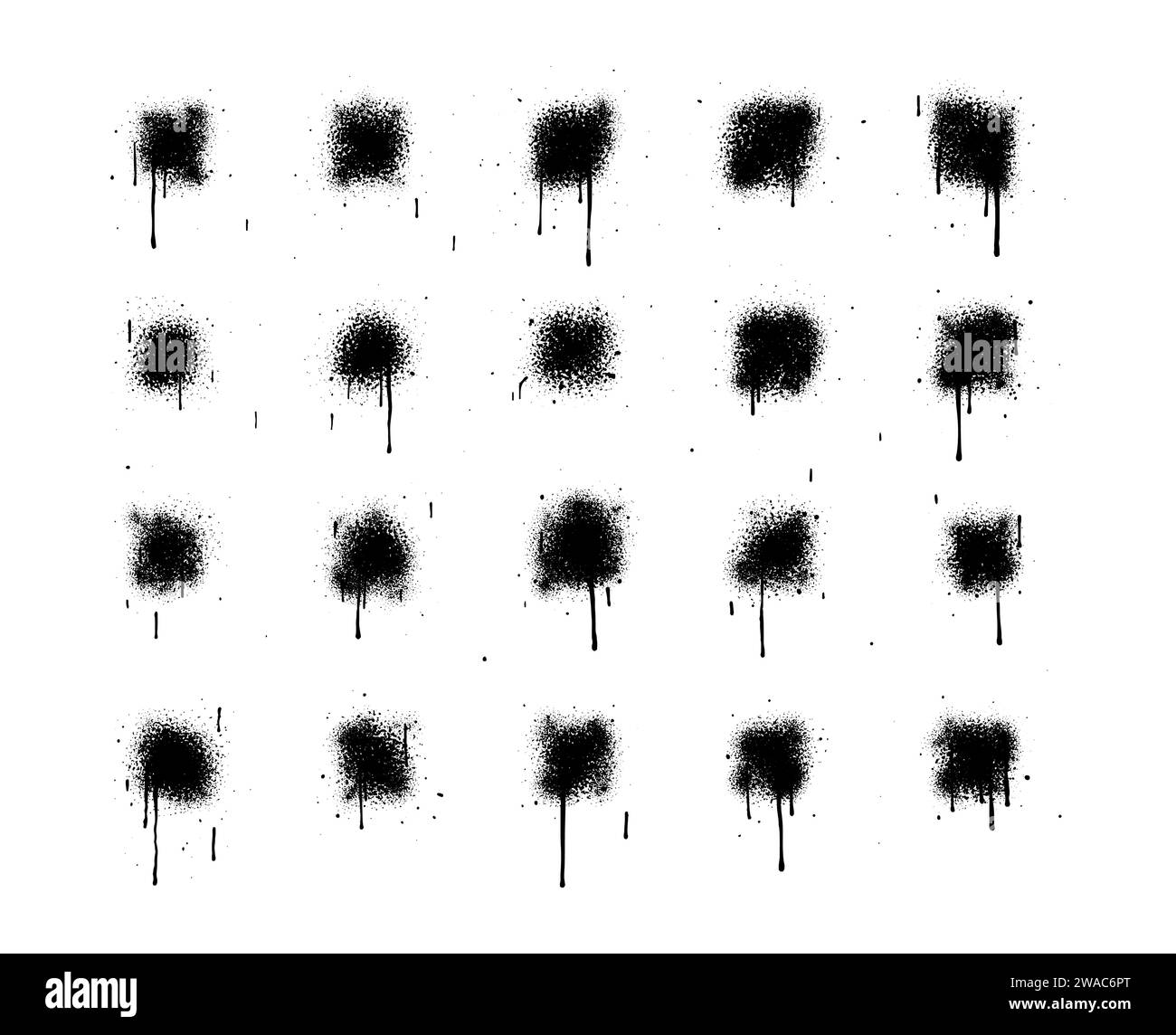 Vernice spray di colore nero o elemento di design graffiti sullo sfondo bianco della parete. Illustrazione Vettoriale