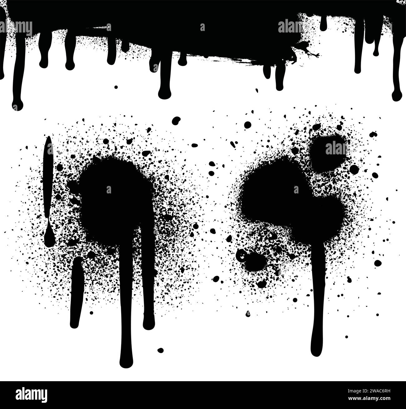 Vernice spray di colore nero o elemento di design graffiti sullo sfondo bianco della parete. Illustrazione Vettoriale