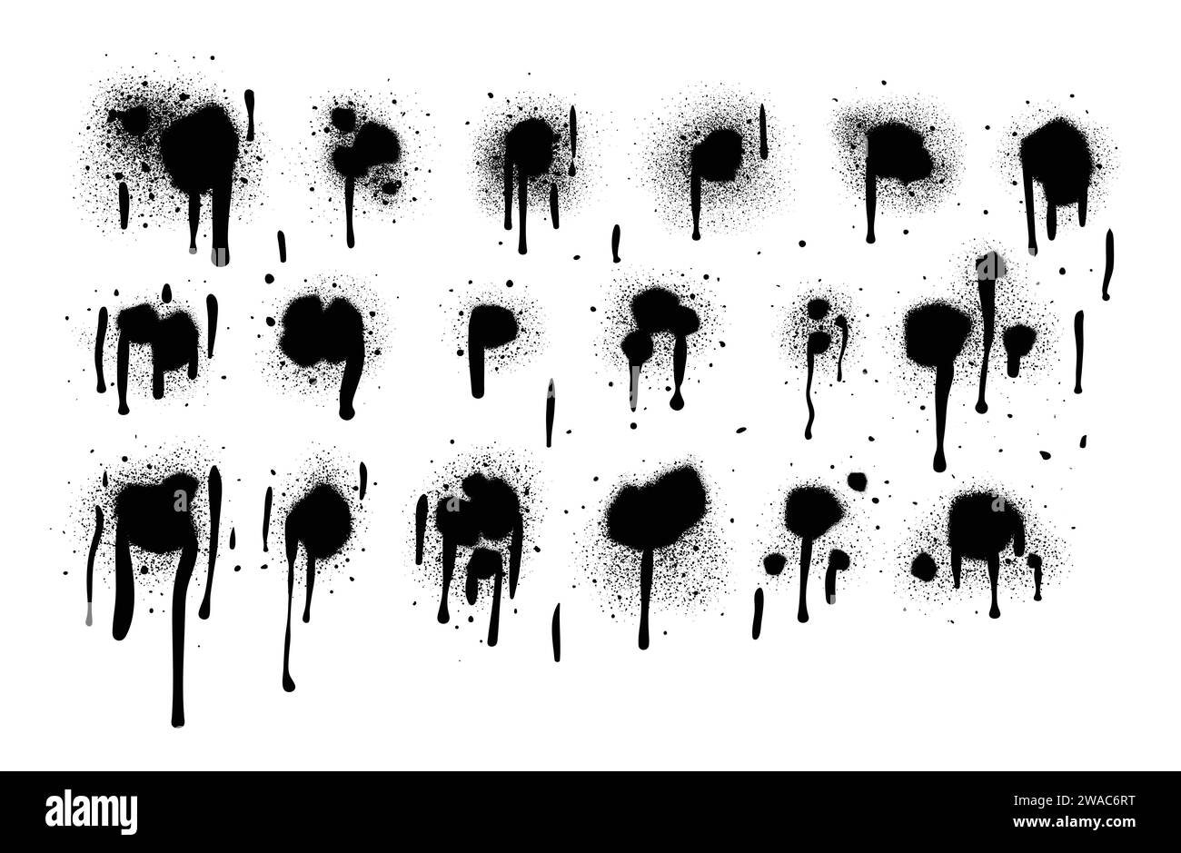 Vernice spray di colore nero o elemento di design graffiti sullo sfondo bianco della parete. Illustrazione Vettoriale