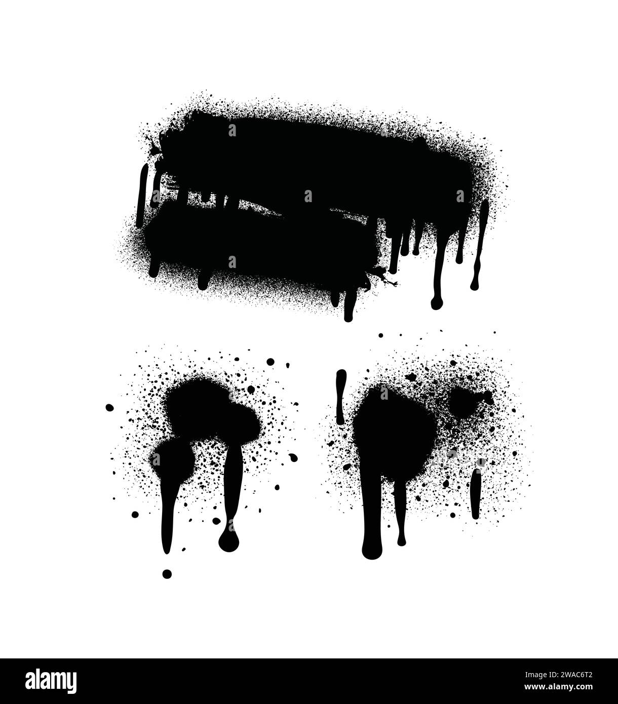 Vernice spray di colore nero o elemento di design graffiti sullo sfondo bianco della parete. Illustrazione Vettoriale